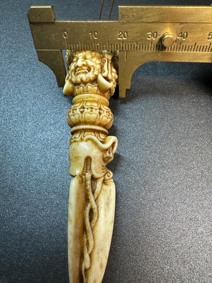 Hand-Carved Deer Antler Phurba | Tibetan Vajrakilaya Ritual Dagger | Buddhist Protector Dagger | Vajra Kila Altar Tool