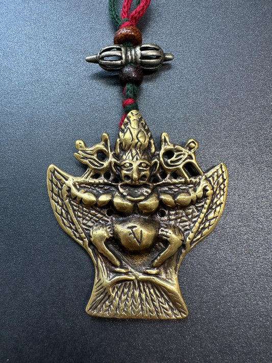 Nepal Tibet Buddhist Brass Garuda Suparna Talisman Pendant, Handmade Protection Amulet, Himalayan Sacred Jewelry