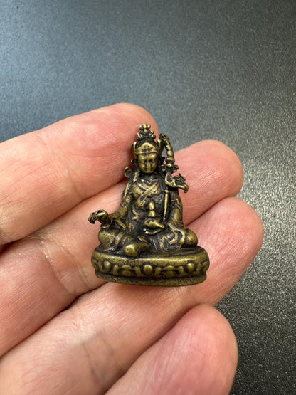 Nepal Tibetan Bronze Guru Padmasambhava Miniature Statue  Solid Bronze Buddhist Guru Rinpoche Talisman, Handmade Altar Figurine