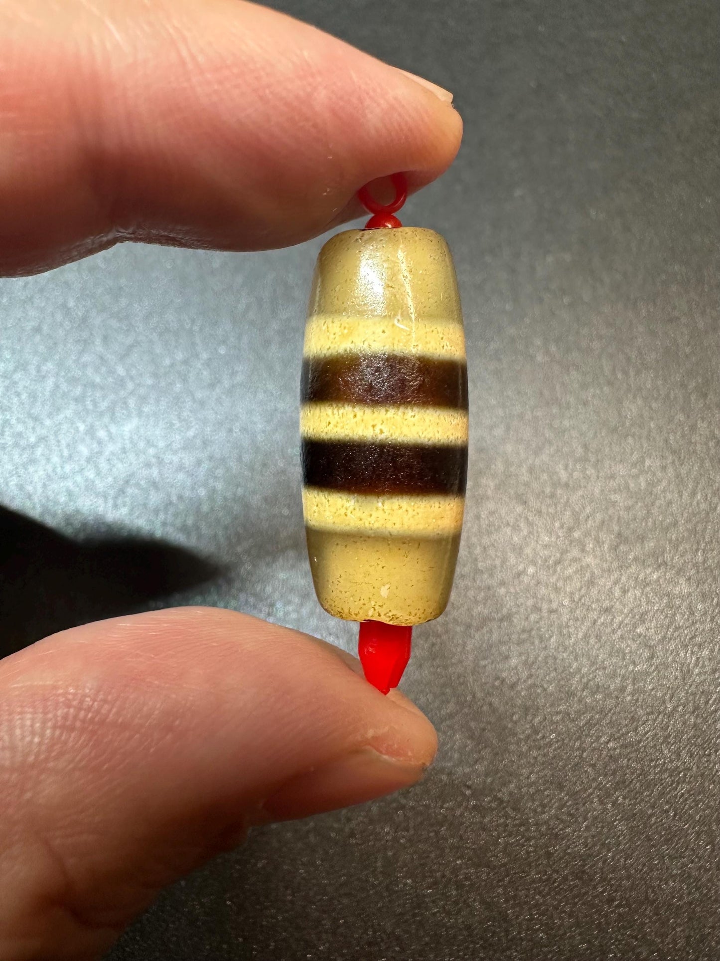 Handmade Tibetan Dzi Bead Pendant  Modern Agate-Inspired Amulet, Barrel Shape, Brown Stripe Bead, Lucky Talisman Charm