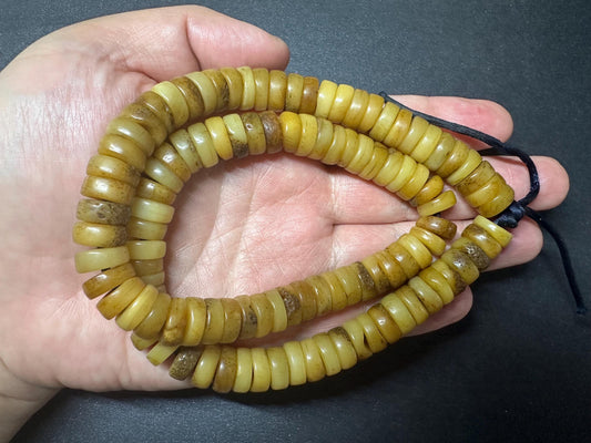 Handmade Tibetan Yak Bone Mala Beads 12mm  20 Inch Strand  Genuine Vintage Buddhist Prayer Beads from Nepal