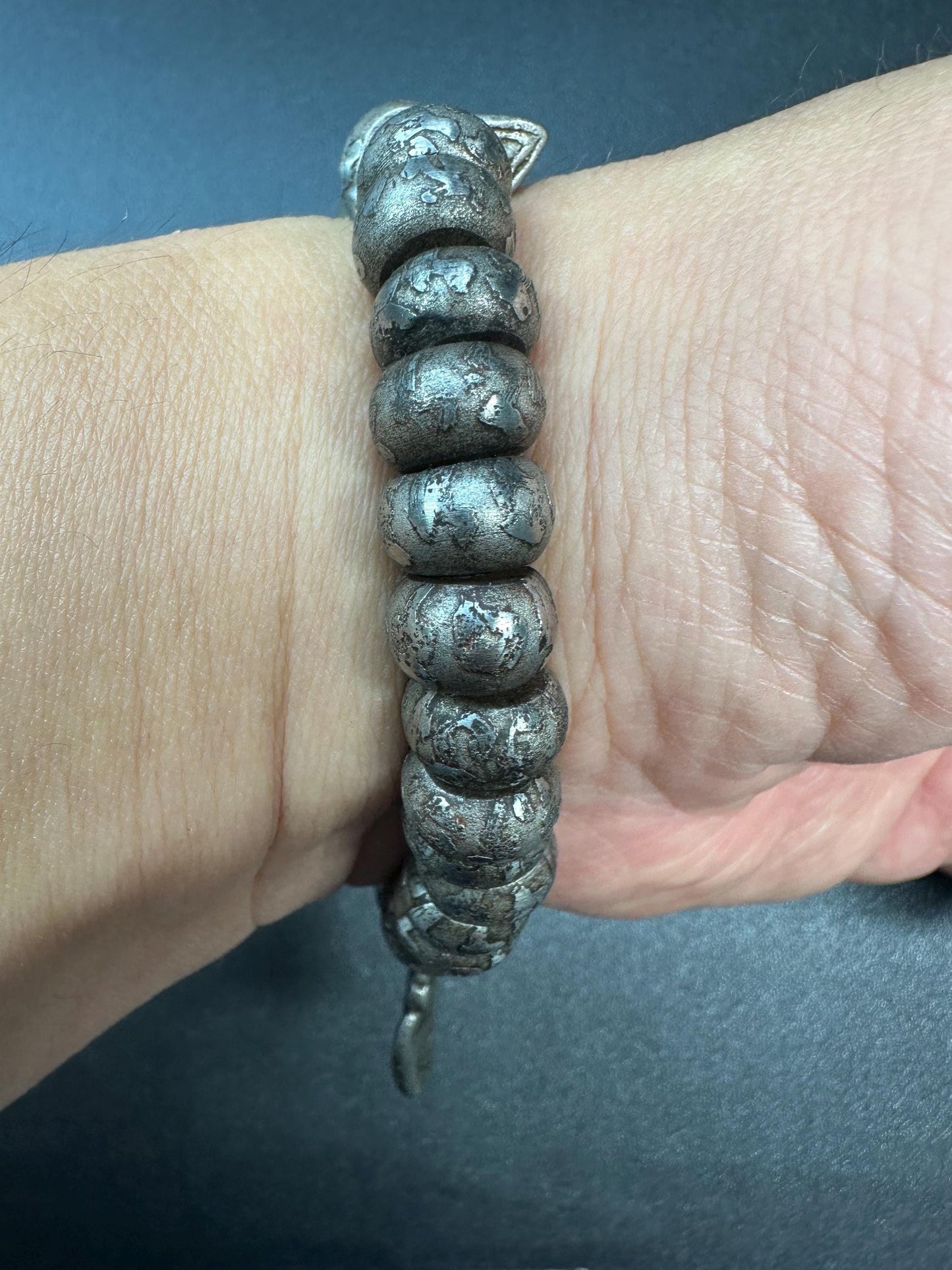 Tibetan Meteorite Iron Bracelet | Engraved Six-Syllable Mantra “Om Mani Padme Hum | Sky Iron 36 Beads Mala with Counter | Fits Wrists under