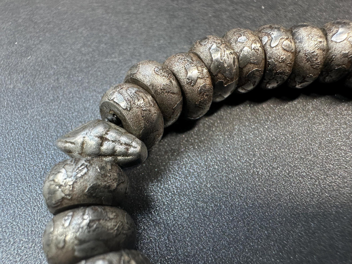 Tibetan Meteorite Iron Bracelet | Engraved Six-Syllable Mantra “Om Mani Padme Hum | Sky Iron 36 Beads Mala with Counter | Fits Wrists under