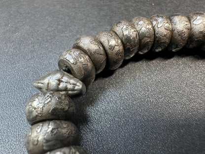 Tibetan Meteorite Iron Bracelet | Engraved Six-Syllable Mantra “Om Mani Padme Hum | Sky Iron 36 Beads Mala with Counter | Fits Wrists under