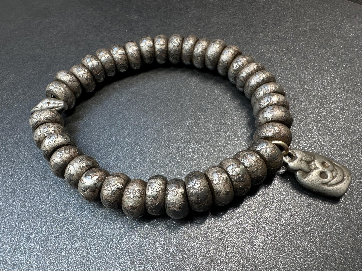 Tibetan Meteorite Iron Bracelet | Engraved Six-Syllable Mantra “Om Mani Padme Hum | Sky Iron 36 Beads Mala with Counter | Fits Wrists under