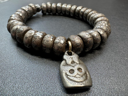 Tibetan Meteorite Iron Bracelet | Engraved Six-Syllable Mantra “Om Mani Padme Hum | Sky Iron 36 Beads Mala with Counter | Fits Wrists under