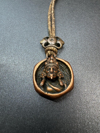 Brass Zakiram “Past and Present Lives Opening Pendant with Genuine Sheepskin Cord | Tibetan Spiritual Protector Amulet | Unique Buddhist Je