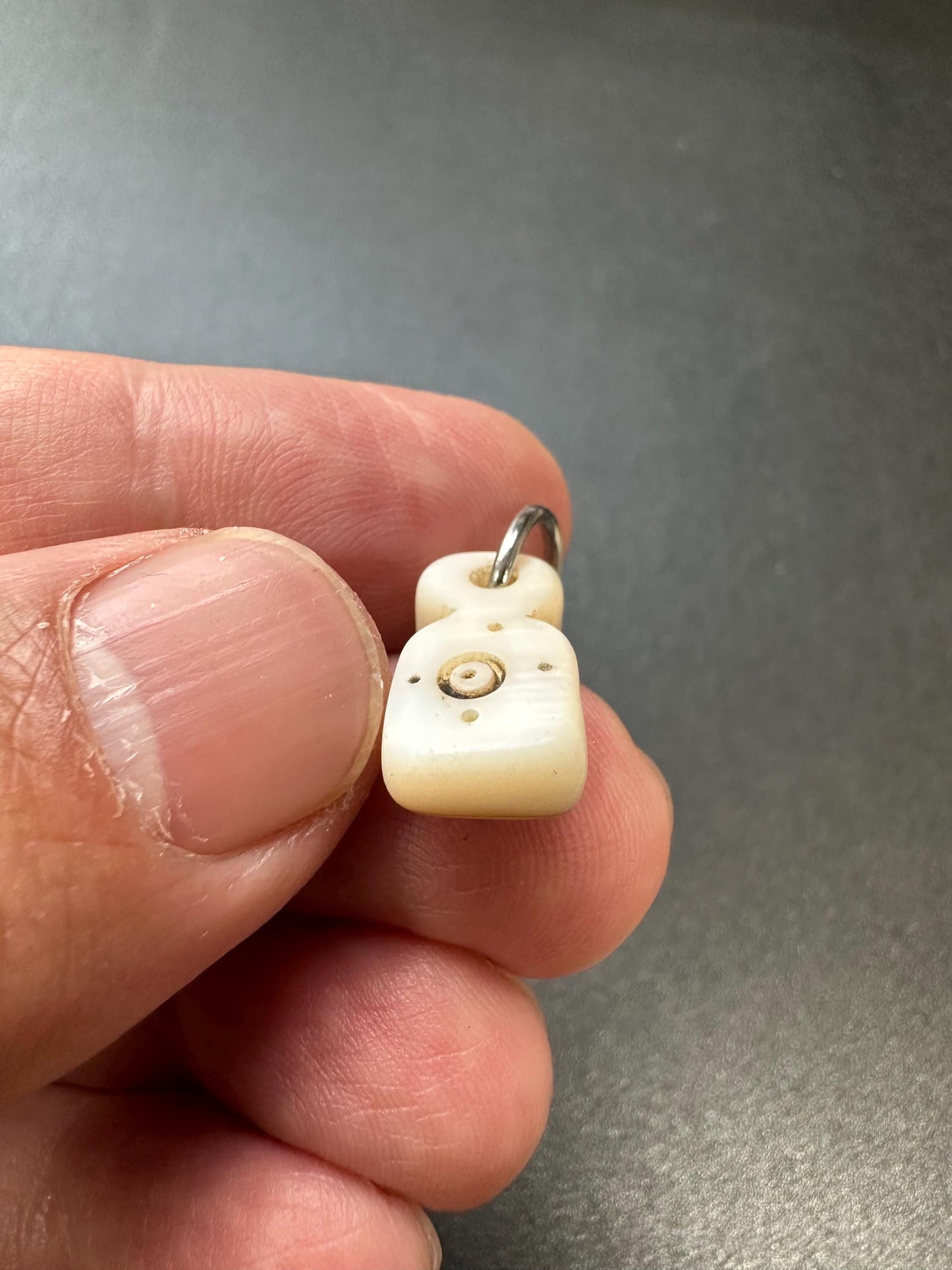 Handcarved Tibetan Shell Pendant  Double Mantra Dot Talisman, Both Sides, Spiritual Amulet Mala Counter