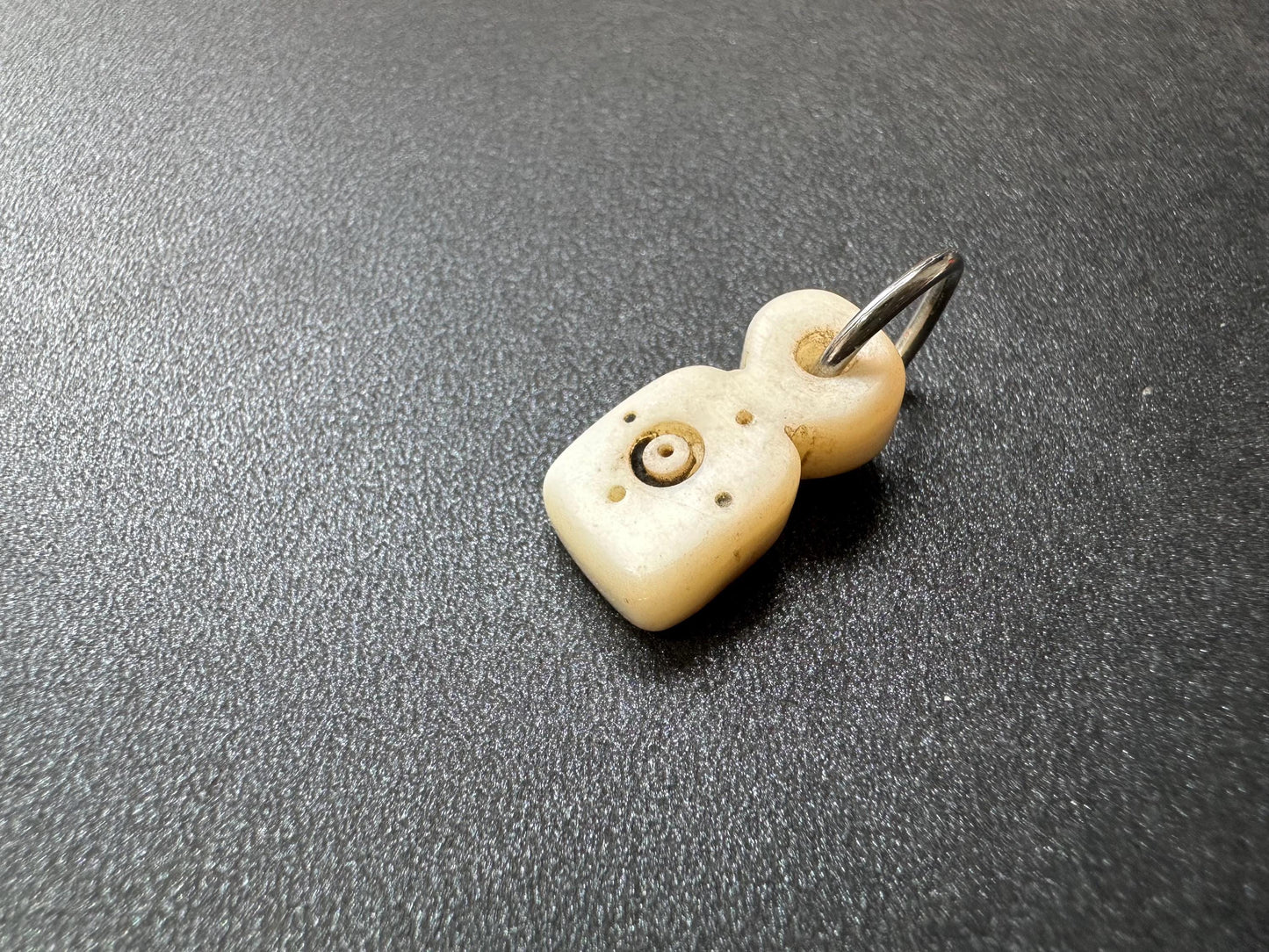 Handcarved Tibetan Shell Pendant  Double Mantra Dot Talisman, Both Sides, Spiritual Amulet Mala Counter