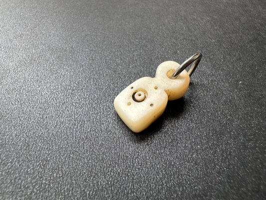 Handcarved Tibetan Shell Pendant  Double Mantra Dot Talisman, Both Sides, Spiritual Amulet Mala Counter