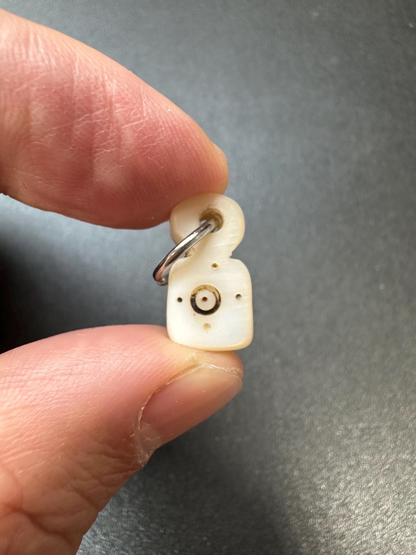 Handcarved Tibetan Shell Pendant  Double Mantra Dot Talisman, Both Sides, Spiritual Amulet Mala Counter