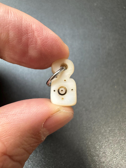 Handcarved Tibetan Shell Pendant  Double Mantra Dot Talisman, Both Sides, Spiritual Amulet Mala Counter