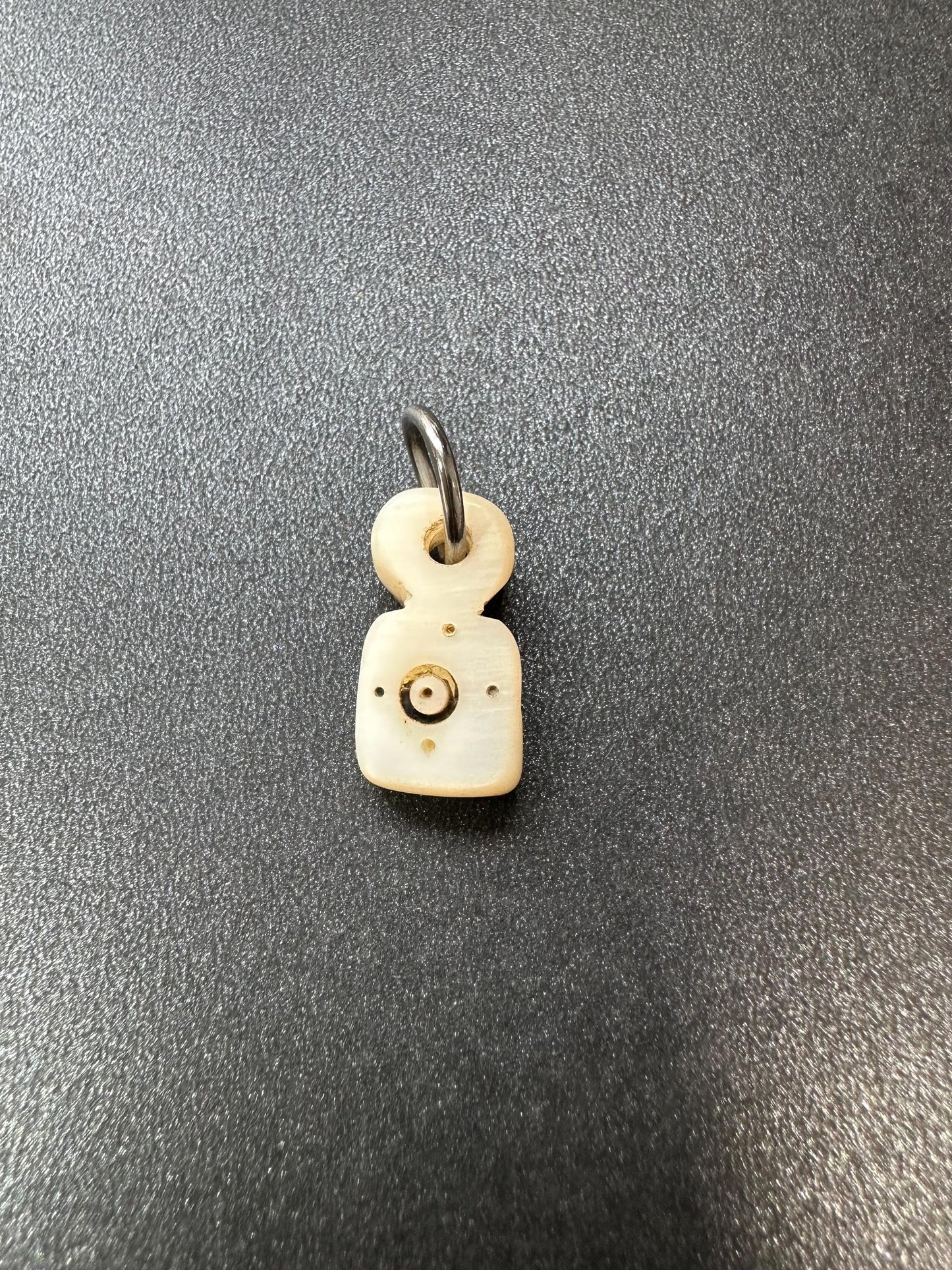 Handcarved Tibetan Shell Pendant  Double Mantra Dot Talisman, Both Sides, Spiritual Amulet Mala Counter