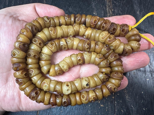 Hand-Carved Yak Bone Citipati Skull Mala Beads, 12mm, 26 Inches  Tibetan Buddhist Impermanence Prayer Beads