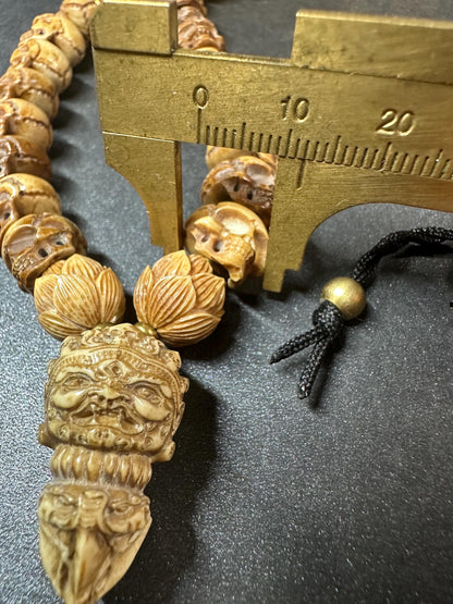 Hand-Carved Yak Bone Citipati Skull Mala Beads, 12mm, 26 Inches  Tibetan Buddhist Impermanence Prayer Beads
