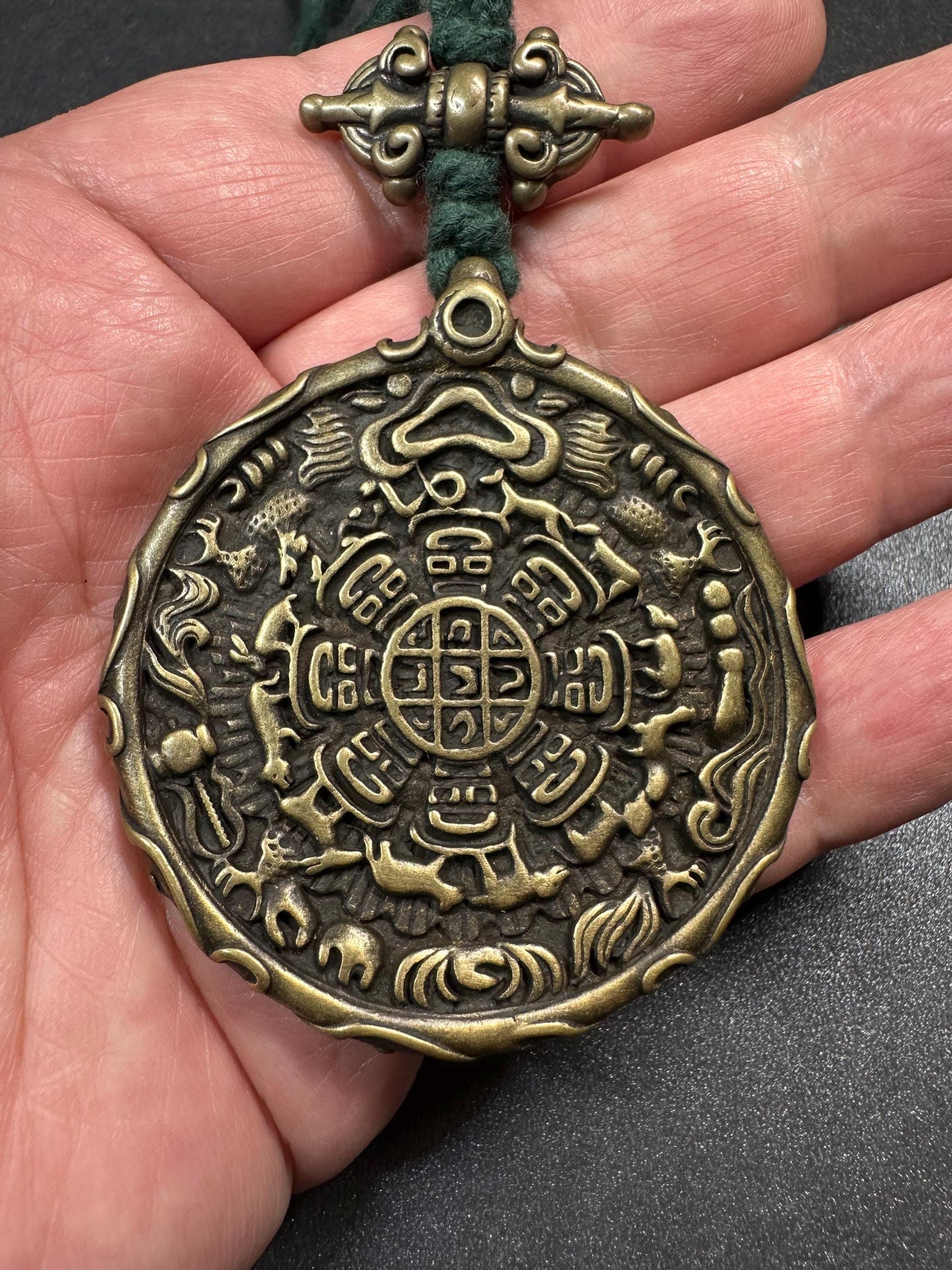 Large Brass Nine Palace Bagua Amulet | Garuda Feng Shui Pendant | Tibetan Zodiac Protection Talisman