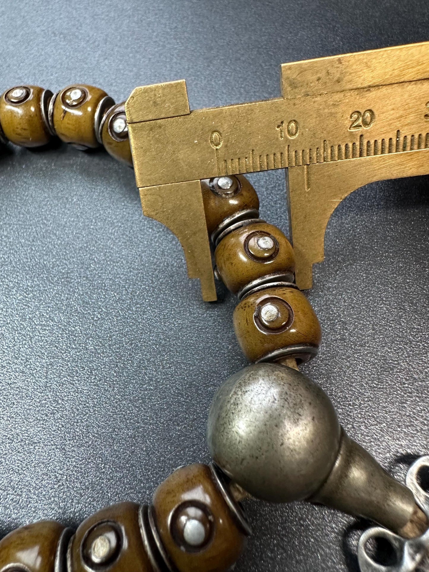 Tibetan Yak Bone Prayer Bead Bracelet, Adjustable, White Brass Guru Bead, Mantra Dot Mala, Fits Most Wrists