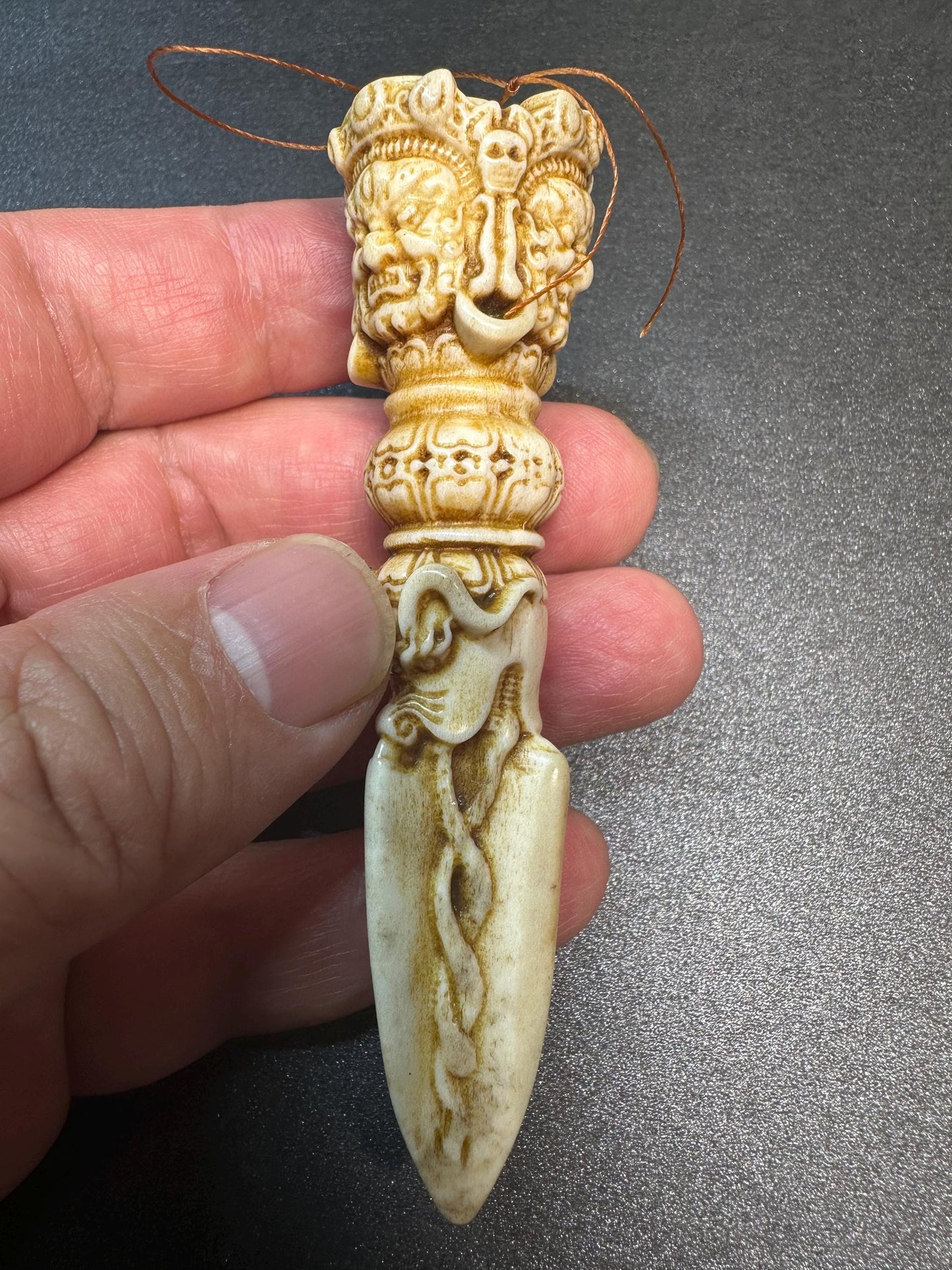 Hand-Carved Deer Antler Phurba | Tibetan Vajrakilaya Ritual Dagger | Buddhist Protector Dagger | Vajra Kila Altar Tool