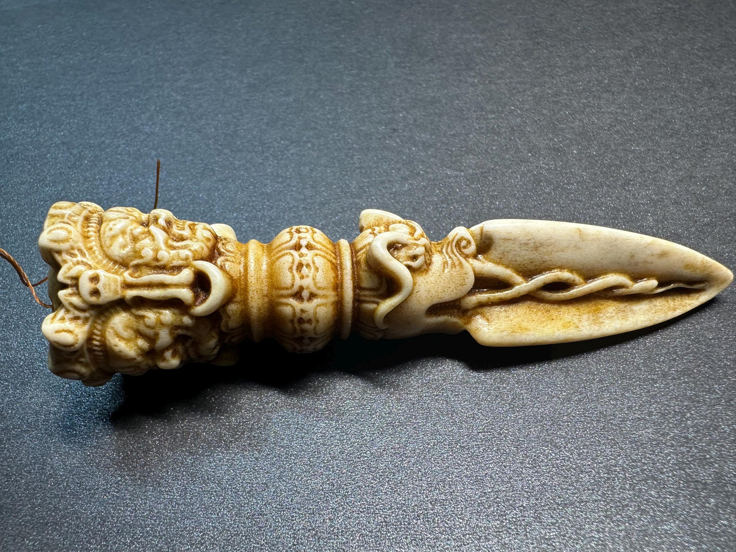 Hand-Carved Deer Antler Phurba | Tibetan Vajrakilaya Ritual Dagger | Buddhist Protector Dagger | Vajra Kila Altar Tool
