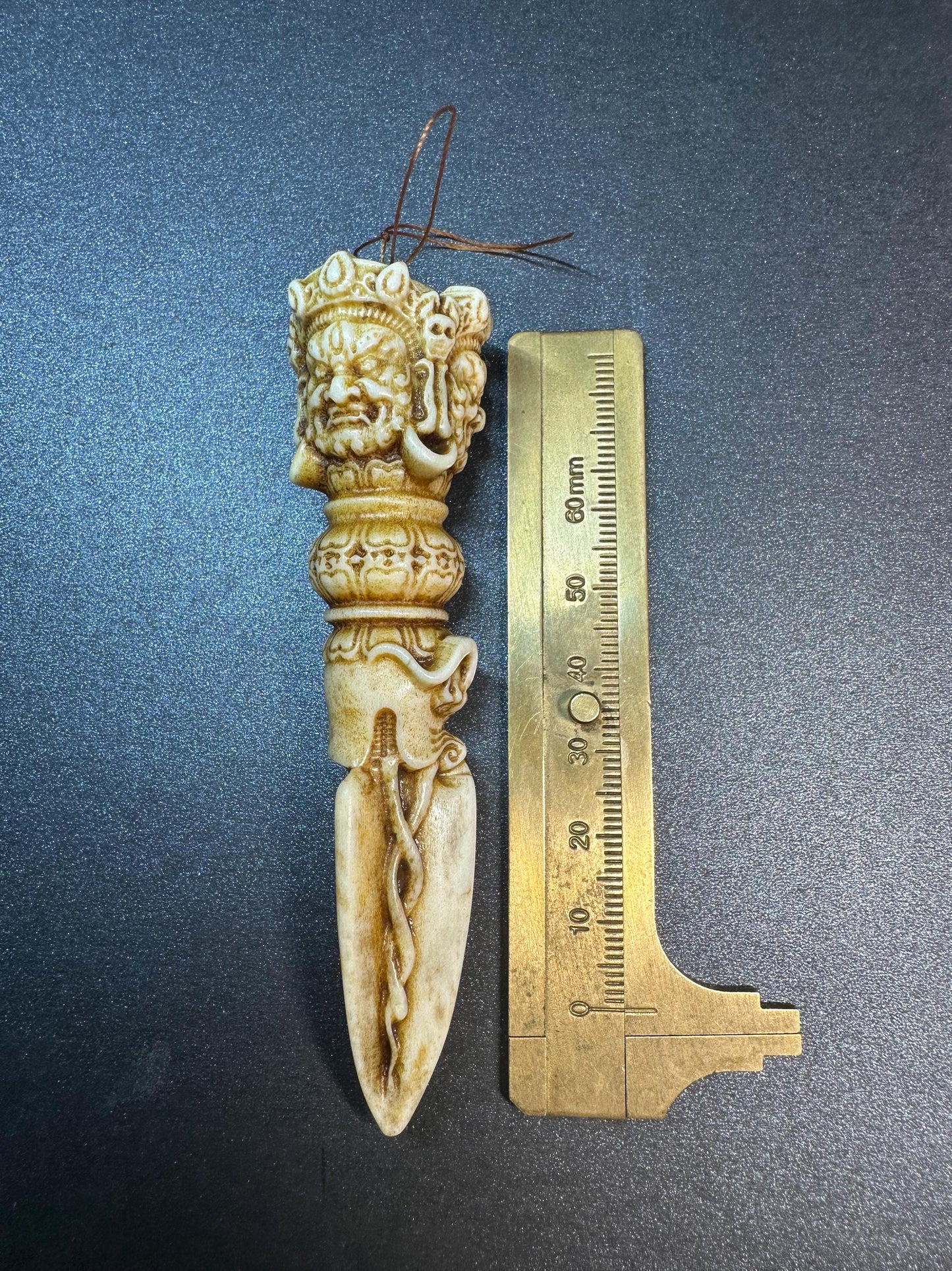 Hand-Carved Deer Antler Phurba | Tibetan Vajrakilaya Ritual Dagger | Buddhist Protector Dagger | Vajra Kila Altar Tool