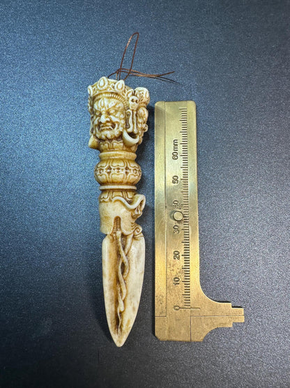 Hand-Carved Deer Antler Phurba | Tibetan Vajrakilaya Ritual Dagger | Buddhist Protector Dagger | Vajra Kila Altar Tool