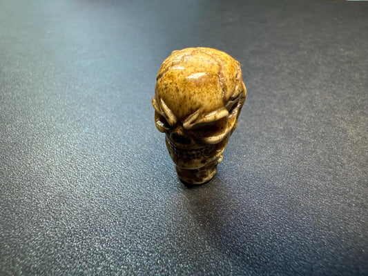 Hand-Carved Deer Antler Citipati Skull Guru Bead with Grasping Hand, Tibetan Charnel Ground Mala Centerpiece