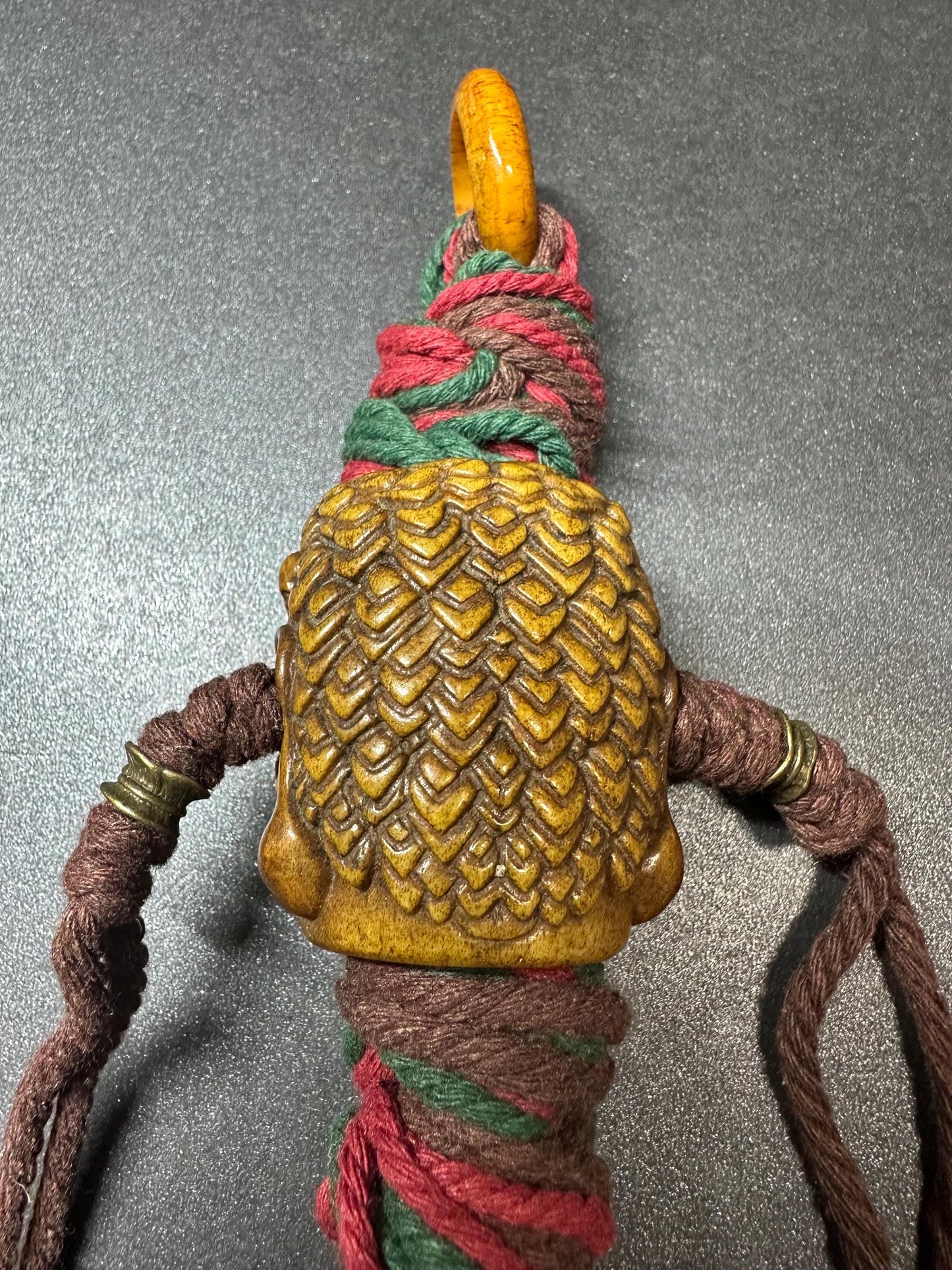 Nepal Tibet HandCarved Yak Bone Fudo Myoo Pendant  Large Wrathful Deity Protection Talisman with Braided Cord