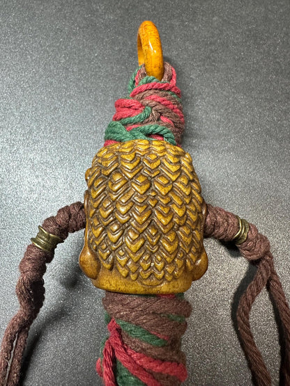 Nepal Tibet HandCarved Yak Bone Fudo Myoo Pendant  Large Wrathful Deity Protection Talisman with Braided Cord