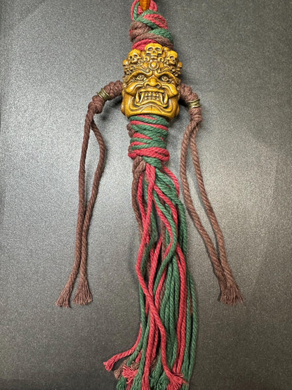 Nepal Tibet HandCarved Yak Bone Fudo Myoo Pendant  Large Wrathful Deity Protection Talisman with Braided Cord