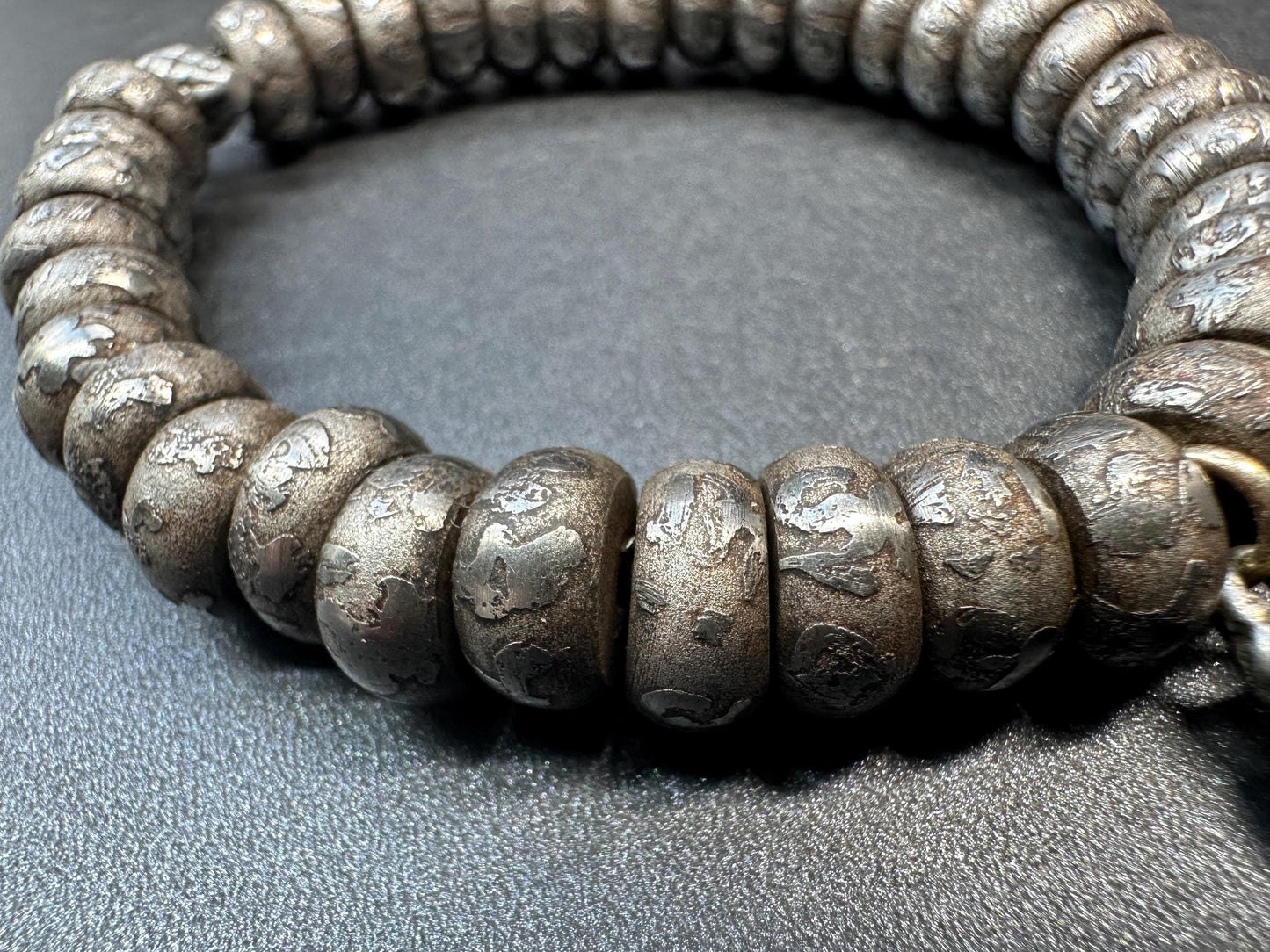 Tibetan Meteorite Iron Bracelet | Engraved Six-Syllable Mantra “Om Mani Padme Hum | Sky Iron 36 Beads Mala with Counter | Fits Wrists under