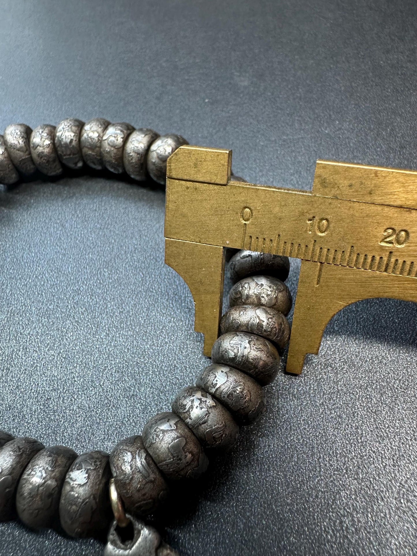 Tibetan Meteorite Iron Bracelet | Engraved Six-Syllable Mantra “Om Mani Padme Hum | Sky Iron 36 Beads Mala with Counter | Fits Wrists under