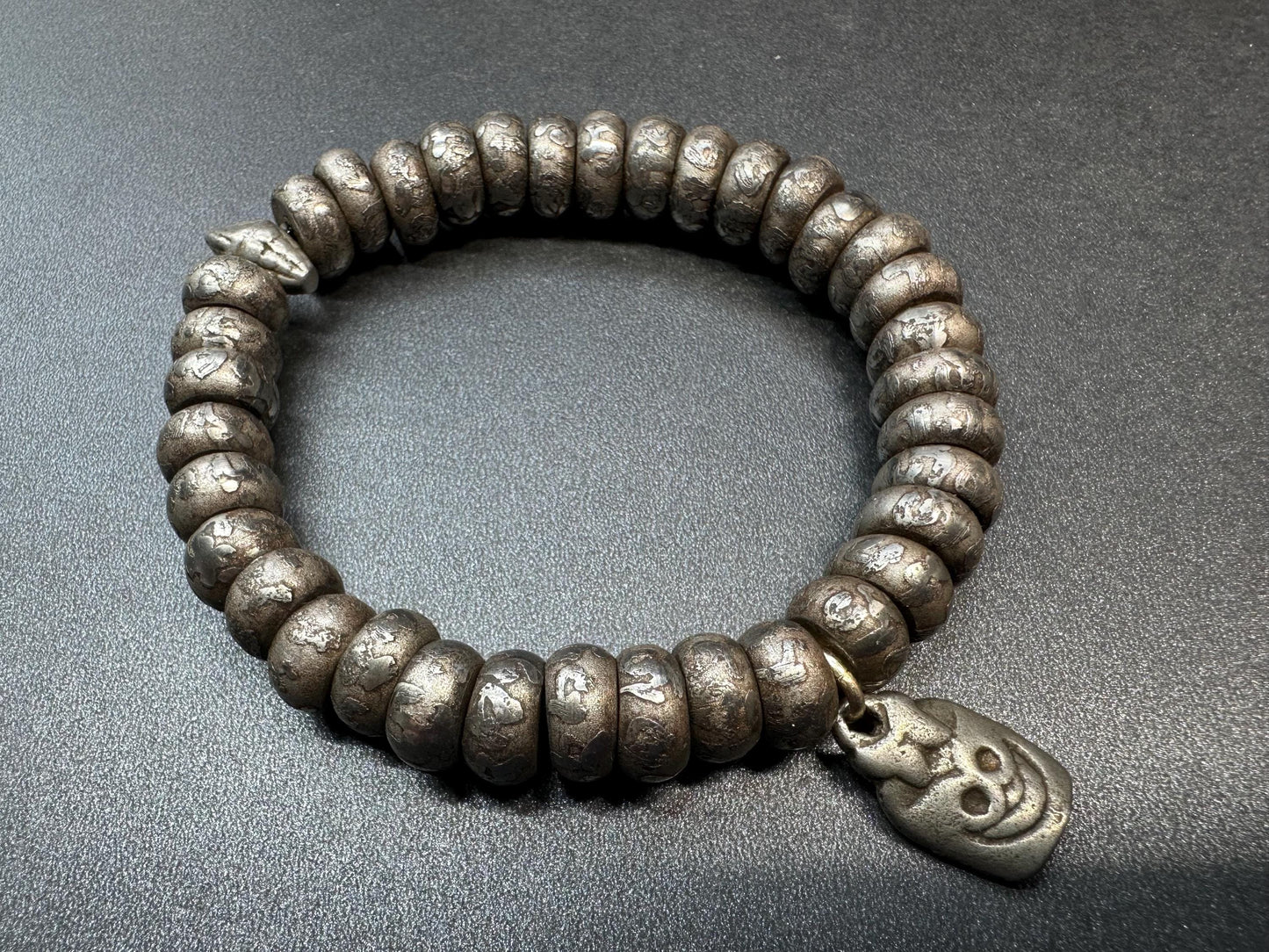 Tibetan Meteorite Iron Bracelet | Engraved Six-Syllable Mantra “Om Mani Padme Hum | Sky Iron 36 Beads Mala with Counter | Fits Wrists under