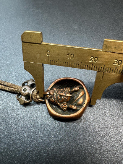 Brass Zakiram “Past and Present Lives Opening Pendant with Genuine Sheepskin Cord | Tibetan Spiritual Protector Amulet | Unique Buddhist Je