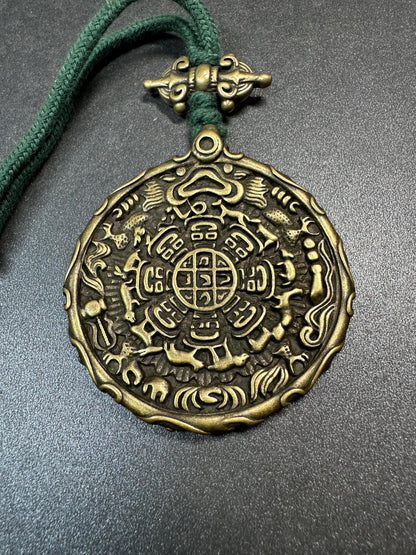 Large Brass Nine Palace Bagua Amulet | Garuda Feng Shui Pendant | Tibetan Zodiac Protection Talisman