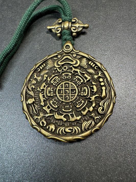 Large Brass Nine Palace Bagua Amulet | Garuda Feng Shui Pendant | Tibetan Zodiac Protection Talisman