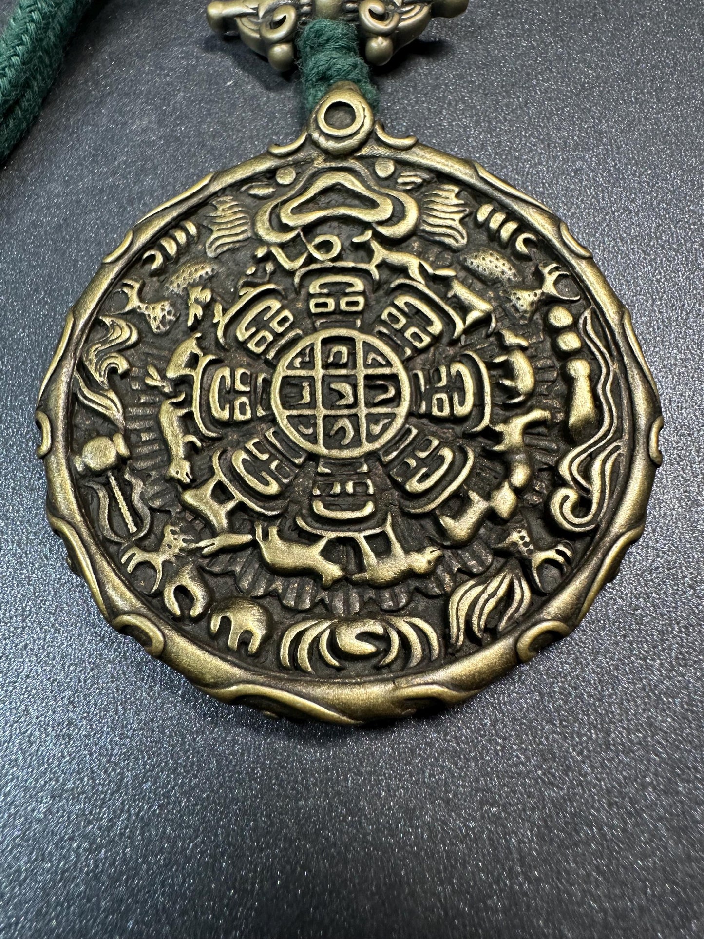 Large Brass Nine Palace Bagua Amulet | Garuda Feng Shui Pendant | Tibetan Zodiac Protection Talisman