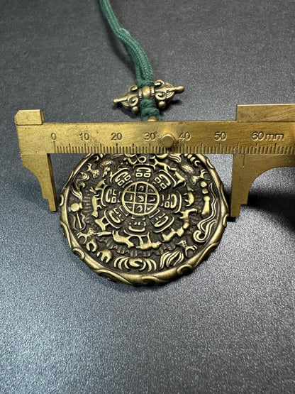 Large Brass Nine Palace Bagua Amulet | Garuda Feng Shui Pendant | Tibetan Zodiac Protection Talisman