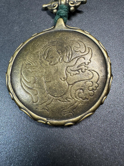 Large Brass Nine Palace Bagua Amulet | Garuda Feng Shui Pendant | Tibetan Zodiac Protection Talisman