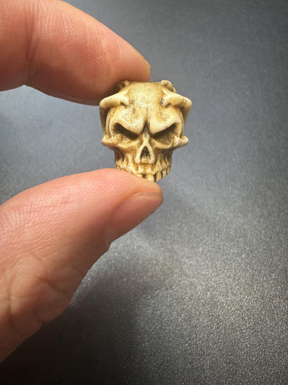 Hand-Carved Antler Citipati Skull Guru Bead with Grasping Hand  Tibetan Charnel Ground Amulet