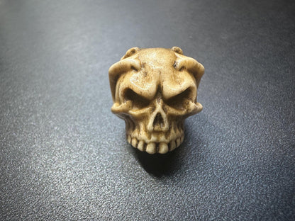 Hand-Carved Antler Citipati Skull Guru Bead with Grasping Hand  Tibetan Charnel Ground Amulet