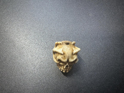 Hand-Carved Antler Citipati Skull Guru Bead with Grasping Hand  Tibetan Charnel Ground Amulet