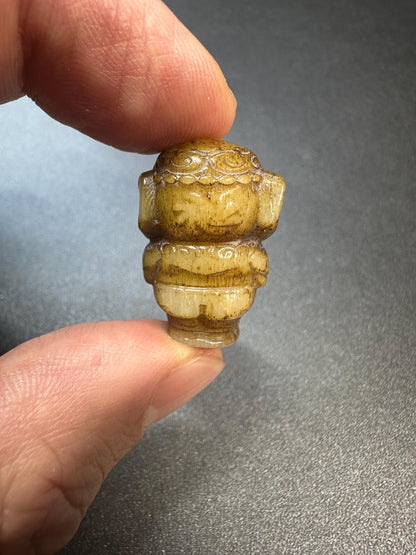 HandCarved Yak Bone Ganesha Guru Bead | Small Tibetan Elephant God Mala Center | 3Hole Buddhist Prayer Focal Bead