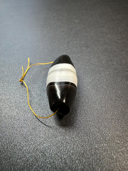 Black & White Banded Agate DziStyle Focal Bead | Oval Stripe Agate Centerpiece for Mala or Necklace | 34 mm Column Gemstone Bead