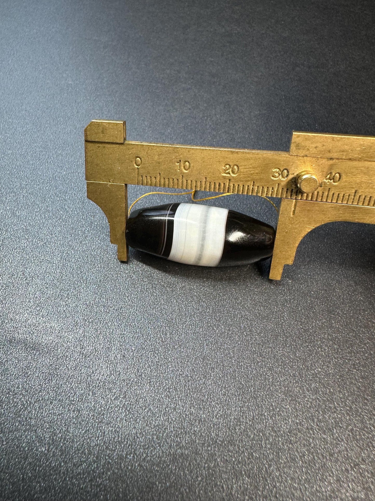 Black & White Banded Agate DziStyle Focal Bead | Oval Stripe Agate Centerpiece for Mala or Necklace | 34 mm Column Gemstone Bead