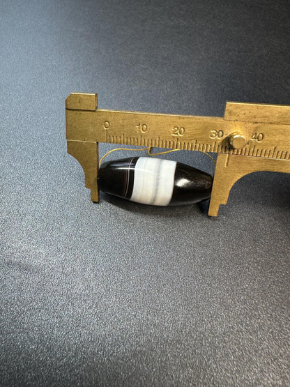 Black & White Banded Agate DziStyle Focal Bead | Oval Stripe Agate Centerpiece for Mala or Necklace | 34 mm Column Gemstone Bead