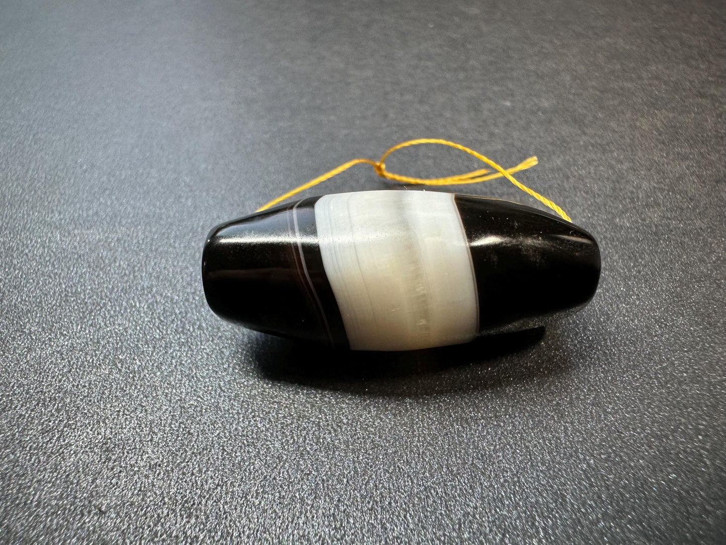 Black & White Banded Agate DziStyle Focal Bead | Oval Stripe Agate Centerpiece for Mala or Necklace | 34 mm Column Gemstone Bead
