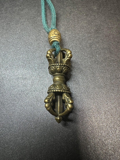 Handmade Brass FourPronged Double Dorje Pendant | Tibetan Vajra Phurba Protection Amulet Necklace | Small Ritual Tool from Nepal