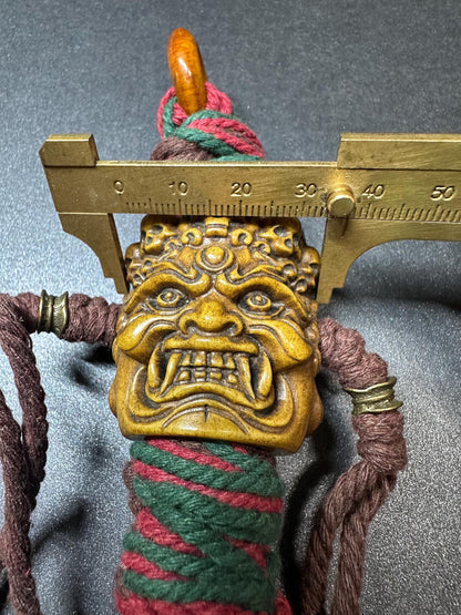 Nepal Tibet HandCarved Yak Bone Fudo Myoo Pendant  Large Wrathful Deity Protection Talisman with Braided Cord