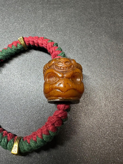 Nepal Tibet Yak Bone Garuda & Citipati Skull Bracelet  HandBraided Buddhist Protection Talisman