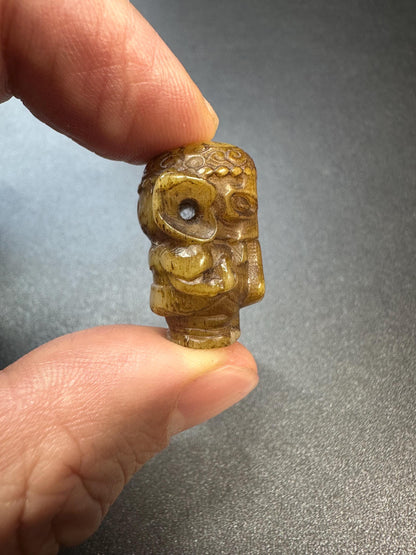 HandCarved Yak Bone Ganesha Guru Bead | Small Tibetan Elephant God Mala Center | 3Hole Buddhist Prayer Focal Bead